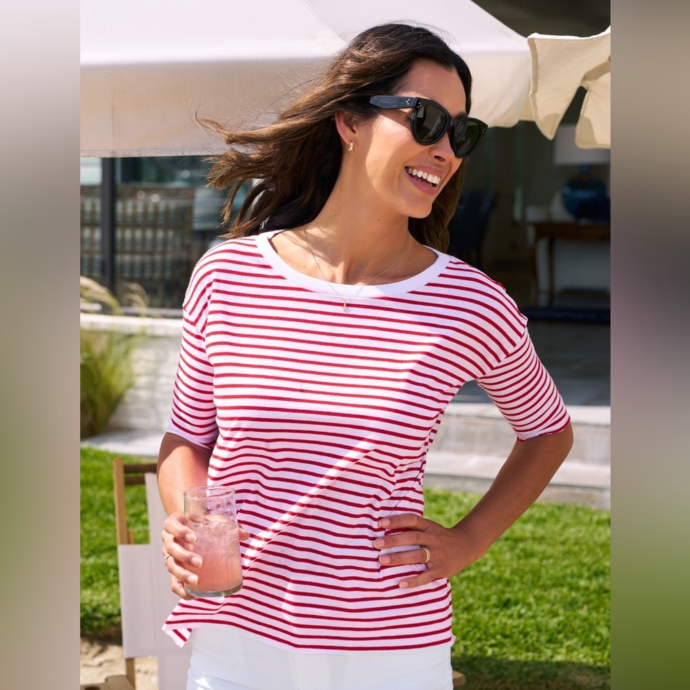 Frank & Eileen JOSEPHINE Red French Stripe Heritage Jersey Medium Classic Preppy